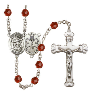 Silver Plated 6mm Fire Polished Saint Michael/1St Responder Rosary in Ruby