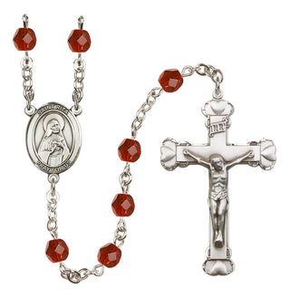 Silver Plated 6mm Fire Polished Saint Rita of Cascia Rosary in Ruby