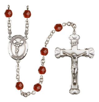 Silver Plated 6mm Fire Polished Saint Christopher/Cheerleading Rosary in Ruby