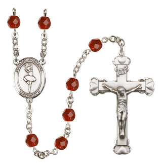 Silver Plated 6mm Fire Polished Saint Christopher/Dance Rosary in Ruby