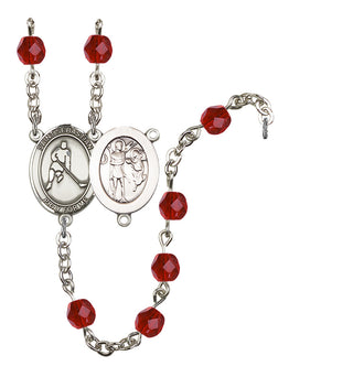 Saint Sebastian and Ice Hockey Rosary with Ruby Beads