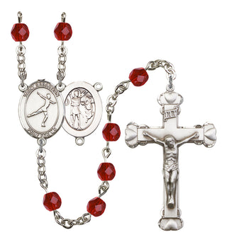 Saint Sebastian and Figure Skating Rosary with Ruby Beads