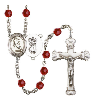 Saint Christopher and Rugby Rosary with Ruby Beads