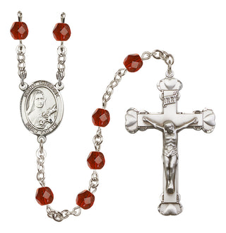 Silver Plated 6mm Fire Polished Saint Therese of Lisieux Rosary in Ruby
