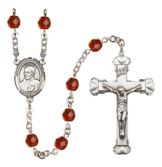 Silver Plated 6mm Fire Polished Saint Ignatius of Loyola Rosary in Ruby