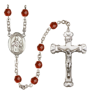 Silver Plated 6mm Fire Polished Saint Walter of Pontoise Rosary in Ruby