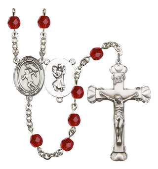 Saint Christopher and Track&Field Rosary with Ruby Beads
