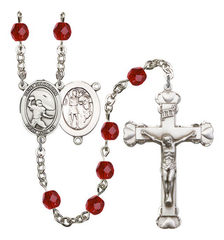 Saint Sebastian and Football Rosary with Ruby Beads