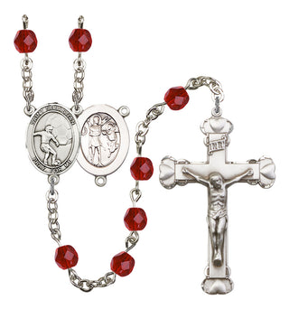 Saint Sebastian and Soccer Rosary with Ruby Beads