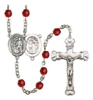 Saint Sebastian and Karate Rosary with Ruby Beads