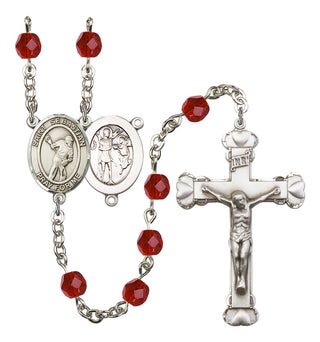 Saint Sebastian and Lacrosse Rosary with Ruby Beads