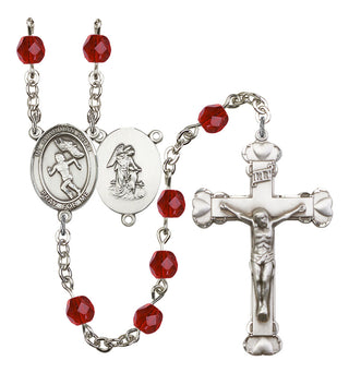 Guardian Angel and Track&Field Rosary with Ruby Beads