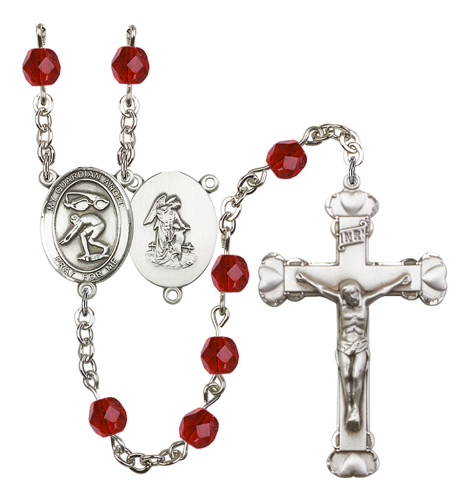 Guardian Angel and Swimming Rosary with Ruby Beads – CatholicShop.com