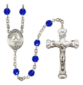 Silver Plated 6mm Fire Polished Saint Katharine Drexel Rosary in Sapphire