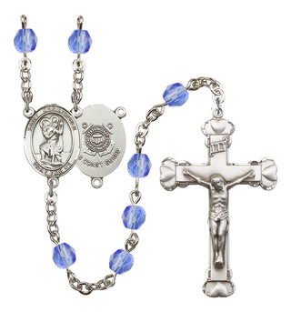 Saint Christopher and Coast Guard Rosary with Sapphire Beads