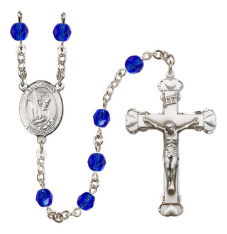 Silver Plated 6mm Fire Polished Saint Helen Rosary in Sapphire