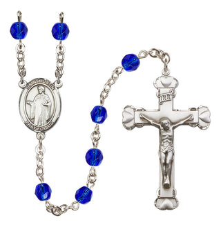 Silver Plated 6mm Fire Polished Saint Justin Rosary in Sapphire
