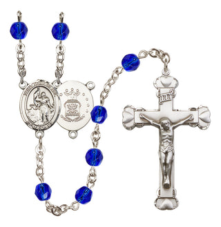 Silver Plated 6mm Fire Polished Saint Joan of Arc / Air Force Rosary in Sapphire