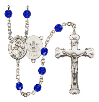 Silver Plated 6mm Fire Polished Saint Joan of Arc / Army Rosary in Sapphire