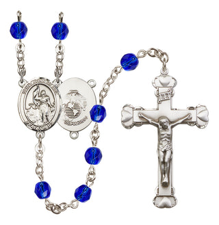 Silver Plated 6mm Fire Polished Saint Joan of Arc / Marines Rosary in Sapphire