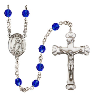 Silver Plated 6mm Fire Polished Saint Lucia of Syracuse Rosary in Sapphire