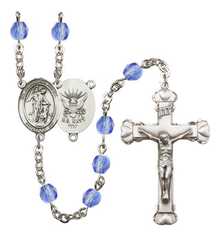 Guardian Angel and Navy Rosary with Sapphire Beads