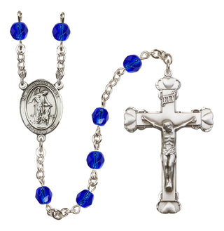 Silver Plated 6mm Fire Polished Guardian Angel with Child Rosary in Sapphire