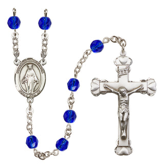 Silver Plated 6mm Fire Polished Our Lady of Lebanon Rosary in Sapphire