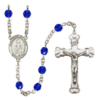 Silver Plated 6mm Fire Polished Saint Basil the Great Rosary in Sapphire