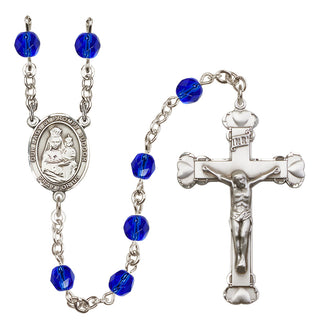Silver Plated 6mm Fire Polished Our Lady of Prompt Succor Rosary in Sapphire