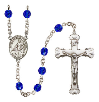 Silver Plated 6mm Fire Polished Saint Thomas of Villanova Rosary in Sapphire