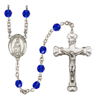 Silver Plated 6mm Fire Polished Our Lady of Victory Rosary in Sapphire