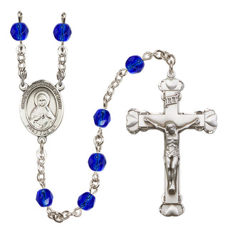Silver Plated 6mm Fire Polished Immaculate Heart of Mary Rosary in Sapphire