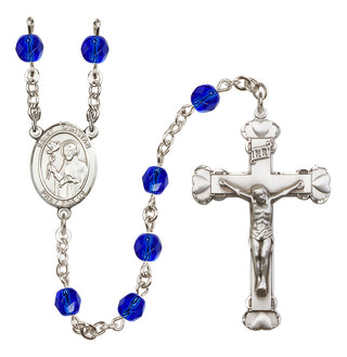Silver Plated 6mm Fire Polished Saint Dunstan Rosary in Sapphire