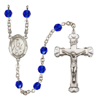 Silver Plated 6mm Fire Polished Saint John Chrysostom Rosary in Sapphire