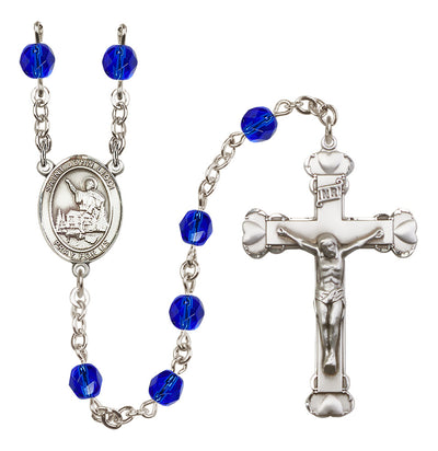 Silver Plated 6mm Fire Polished St. John Licci Rosary in Sapphire