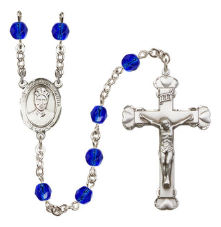 Silver Plated 6mm Fire Polished Saint Josephine Bakhita Rosary in Sapphire