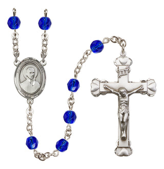 Silver Plated 6mm Fire Polished Saint John Berchmans Rosary in Sapphire