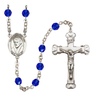 Silver Plated 6mm Fire Polished Saint Peter Canisius Rosary in Sapphire