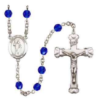 Silver Plated 6mm Fire Polished Saint Columbkille Rosary in Sapphire