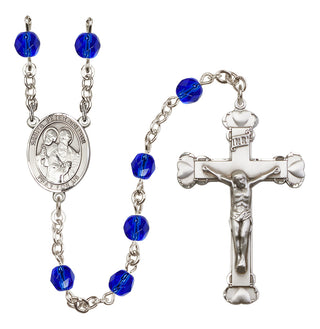 Silver Plated 6mm Fire Polished Saints Peter & Paul Rosary in Sapphire