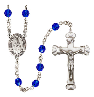 Silver Plated 6mm Fire Polished Our Lady of Rosa Mystica Rosary in Sapphire