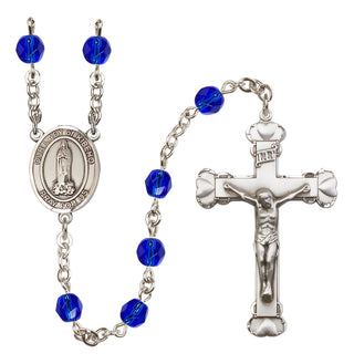 Silver Plated 6mm Fire Polished Our Lady of Kibeho Rosary in Sapphire
