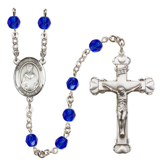 Silver Plated 6mm Fire Polished Saint Winifred of Wales Rosary in Sapphire