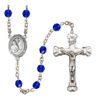 Silver Plated 6mm Fire Polished Saint Mary Magdalene of Canossa Rosary in Sapphire