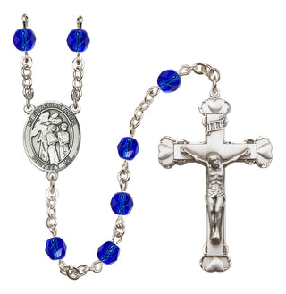 Silver Plated 6mm Fire Polished Guardian Angel w/Children Rosary in Sapphire