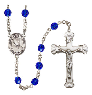 Silver Plated 6mm Fire Polished Saint Peter Claver Rosary in Sapphire