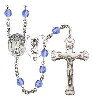 Saint Christopher and Lacrosse Rosary with Sapphire Beads