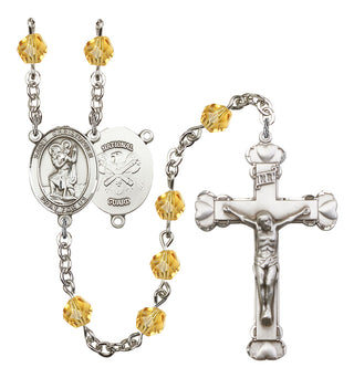 Saint Christopher and Nat'l Guard Rosary with Topaz Beads