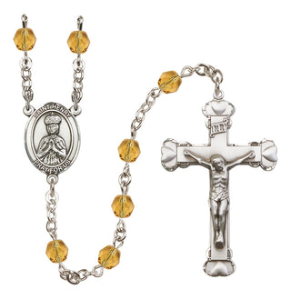Silver Plated 6mm Fire Polished Saint Henry II Rosary in Topaz